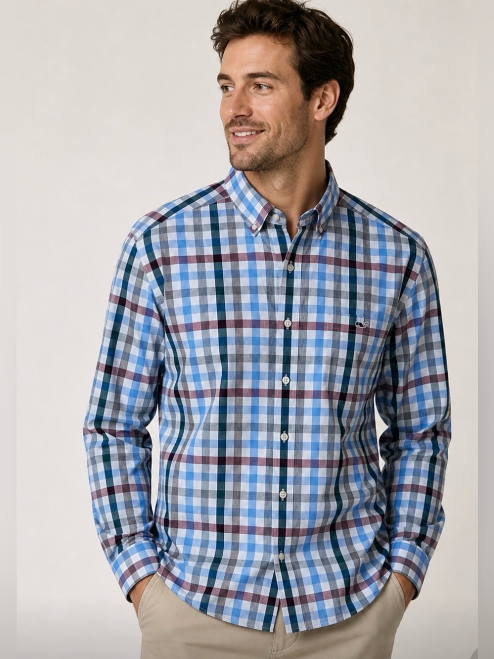 Vineyard Vines Slim Fit Tucker Shirt in Blue White and Red Plaid